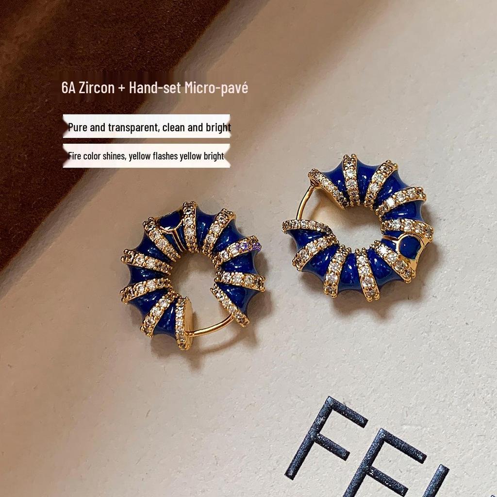 2025 Blue Enamel Drip Glaze Diamond Hoop Earrings: Elegant, Feminine, Luxury.