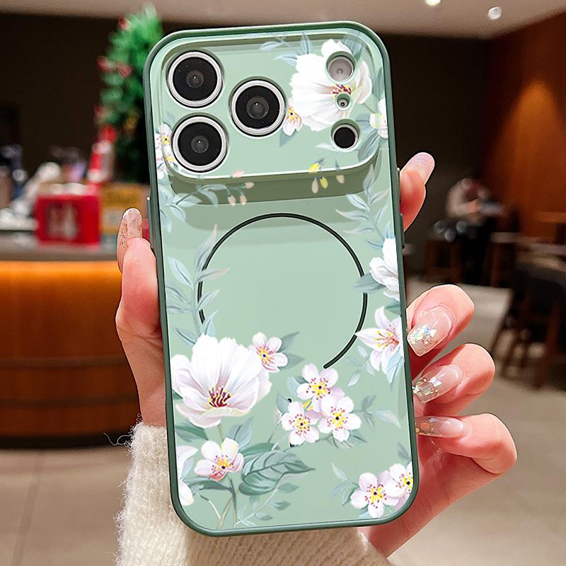 

Black-white Peony Floral Pattern Case For iPhone 17 Pro Max Funda iPhone 16 15 14 13 Pro Max Magnetic For Magsafe Hybrid Slim Matte Cover iPhone 13 Pro Max зелений