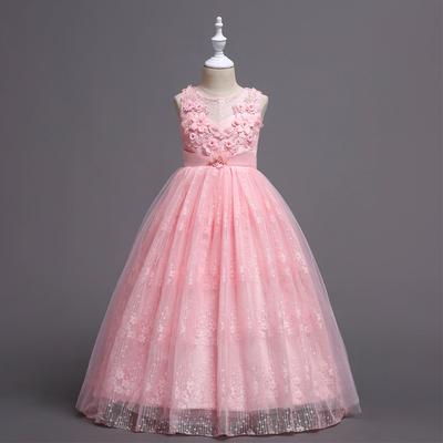 4-14 Jahre Kinder Mädchen Hochzeit Blumenmädchen Kleid Elegante Prinzessin Party Festzug Formelle Kleidung Ärmelloses Spitze Tüll Langes Kleid