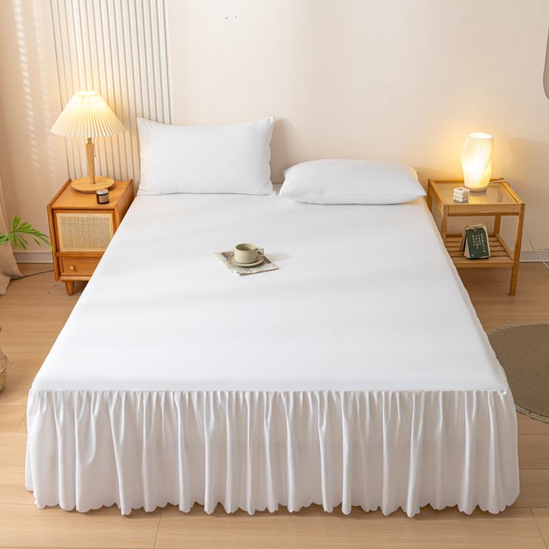 1pc Gray Bed Skirt Skin-friendly Bed Cover Simple Style Mattress Protector Roupa De Cama Soft Bedspread for Home (No Pillowcase)