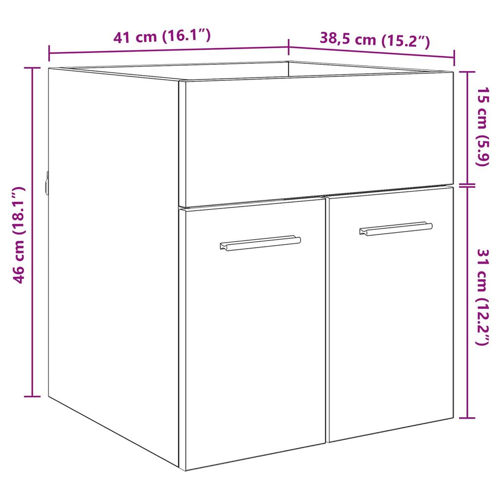 Black Oak Effect Bathroom Vanity Unit 41 x 38.5 x 46 cm