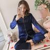 Solid color ice silk pajamas women's long-sleeved cardigan simulation silk spring summer loungewear women's autumn suit breathable