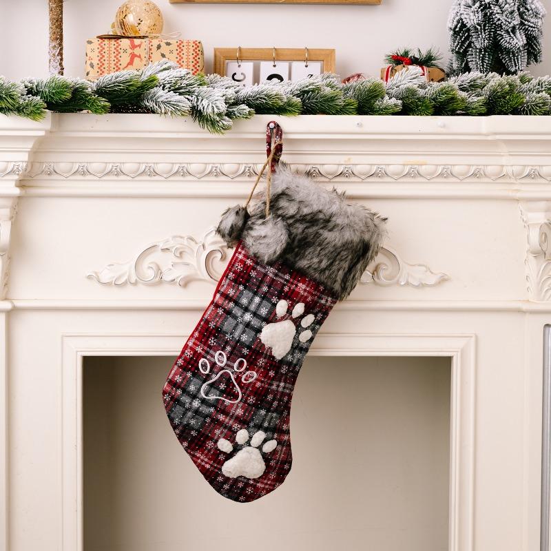 1pc Christmas Ornaments Socks Pendants Fur Collar Lattice Socks Christmas Tree Decorations Navidad 2025