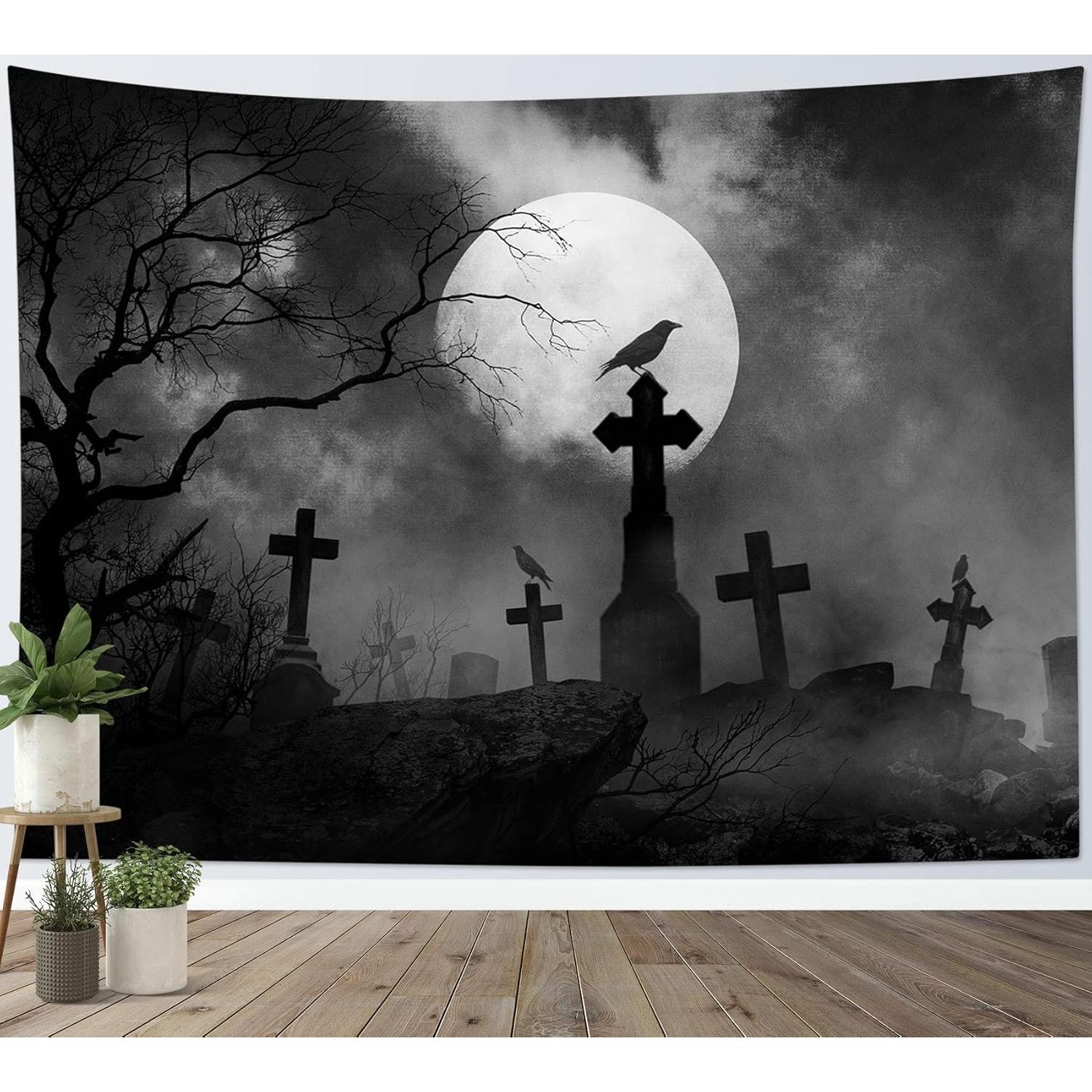 Halloween Tapestry Full Moon Black Raven 75x100