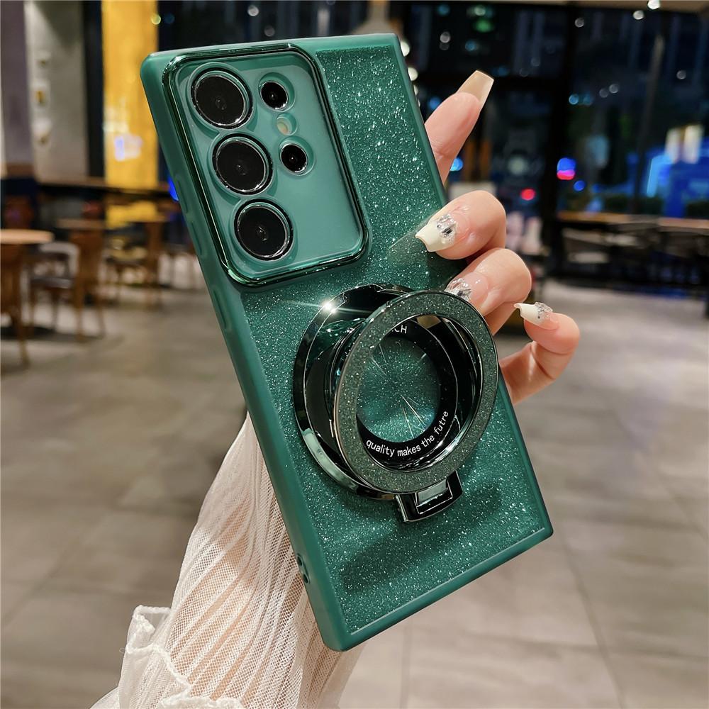 S 24 S24Plus S24Ultra Glitter Plating Stand Magnetic Case For Samsung S24 S23 S22 Ultra Plus S20FE S21 FE M13 M14 Silicone Cover