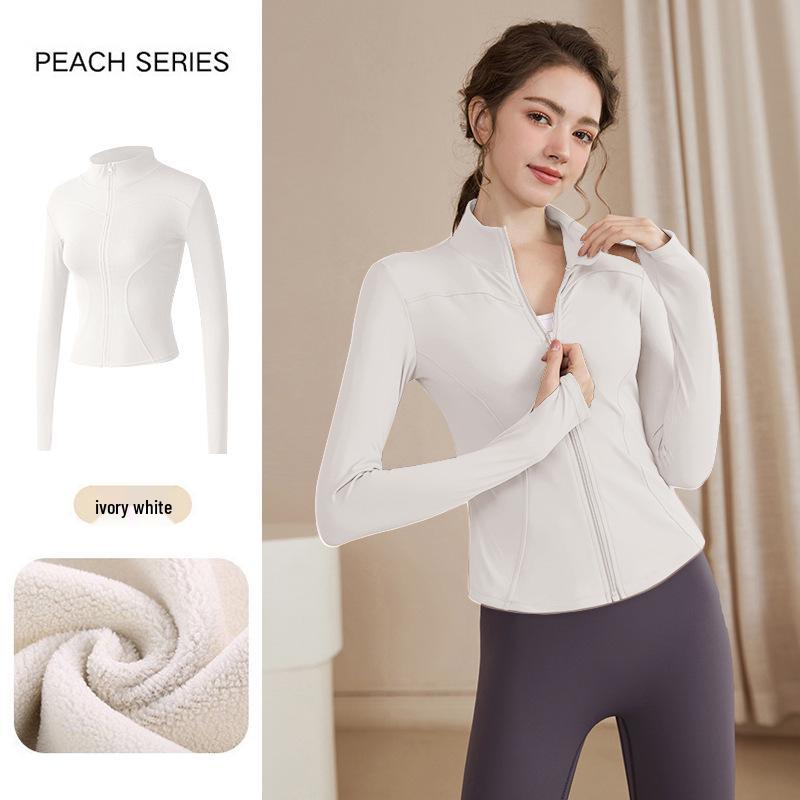 Women's Slimming Lambswool Jacket – Stand Collar, Velvet-Lined, Thick, Stretchy, Warm Yoga Top for Autumn & Winter