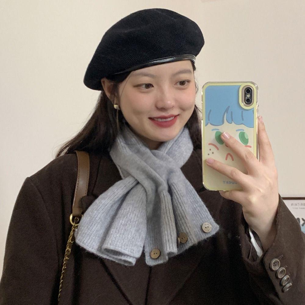Knitted Cross Scarf Solid Color Neck Warmer Neck Guard Shawl Neckerchief Wrap  Girls