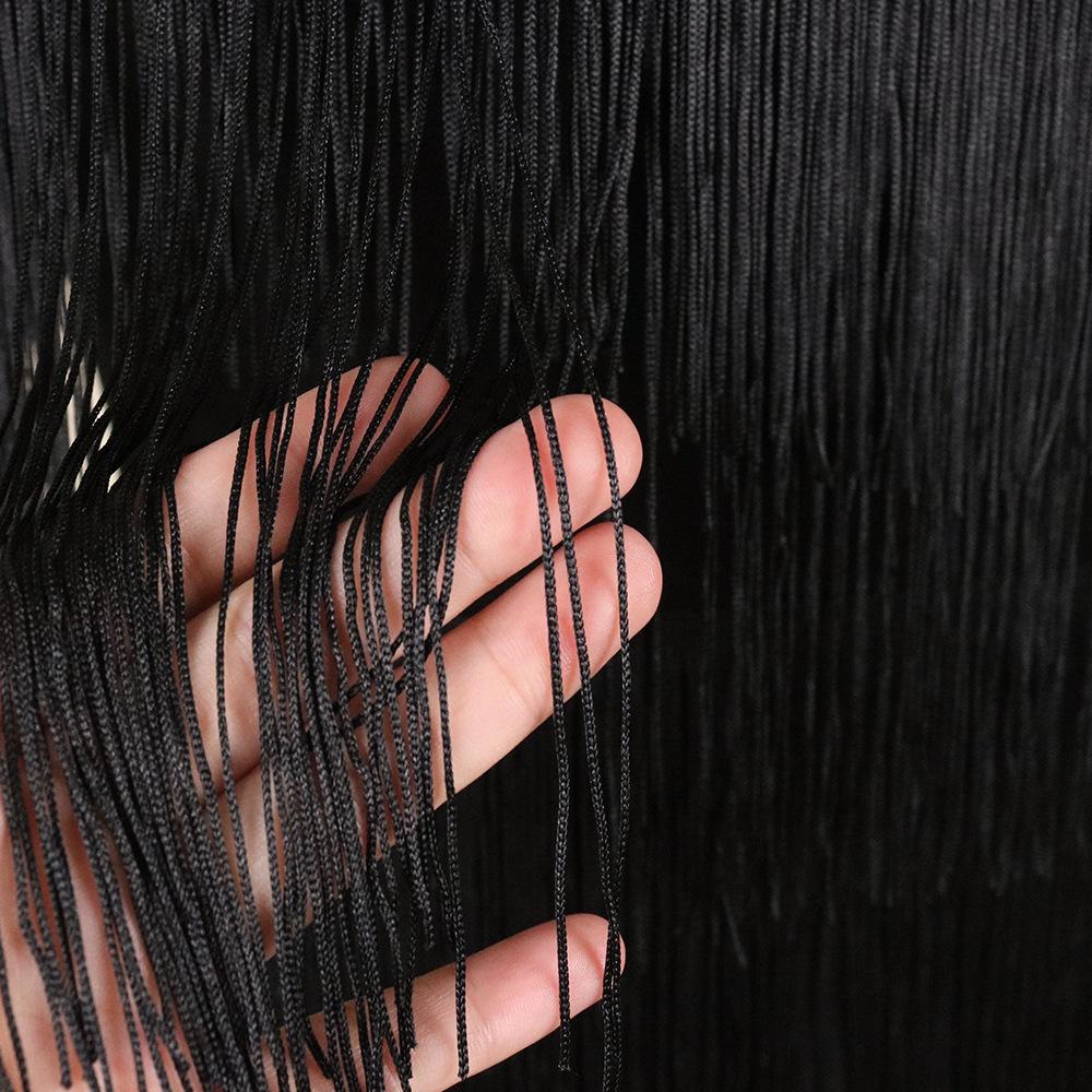 Vestido de Cóctel con Flecos Talla Grande 200 Jin con Cuello Redondo y Abertura Lateral Transparente