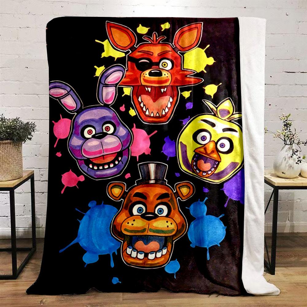 Four colorful cartoon animal faces with splattered paint backgrounds. for all seasons blanket lunch break throw gift