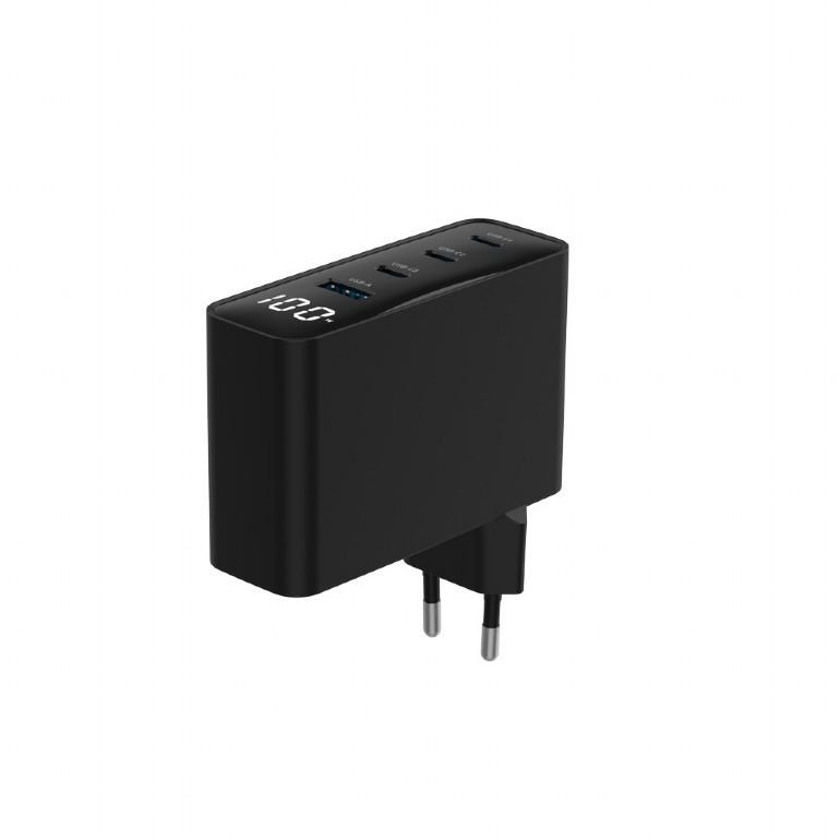 Universal charger 100W GaN 1xUSB-A 3xUSB-C fast charger LCD black