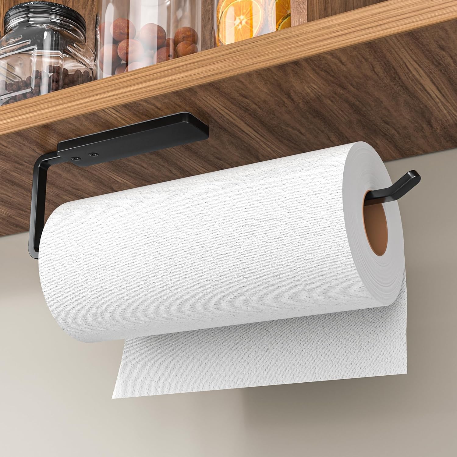 Paper Towel Holder Under Cabinet - Wall Mounted Paper Towel Holder No Drilling, Adhesive Under Cabinet Roll Holder, Black Kitchen Towel Holder, 31 x чёрный