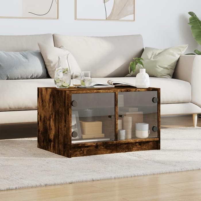 VidaXL Coffee Table with Glass Doors Smoked Oak 68x50x42 Cm 836368