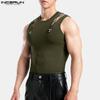 INCERUN Summer Men Sleeveless Tank Tops Hollow Thin Slim T-shirts