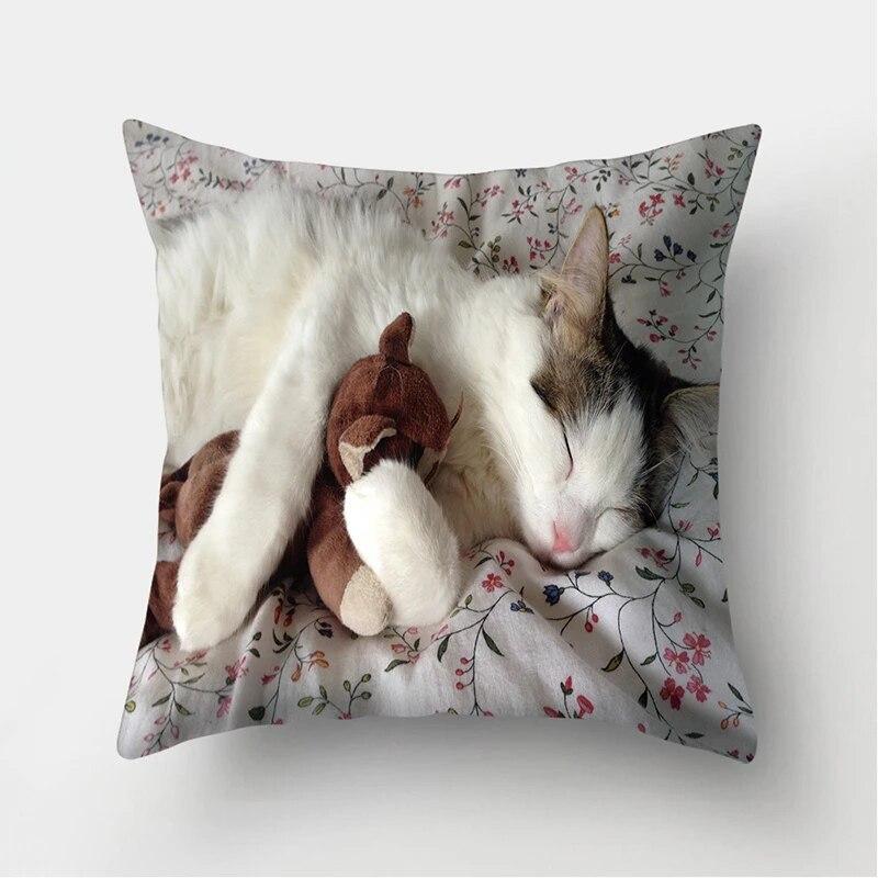 Cute Cat Print Decorative Cushion Pillowcase  Cover Pillow Sofa Living Room