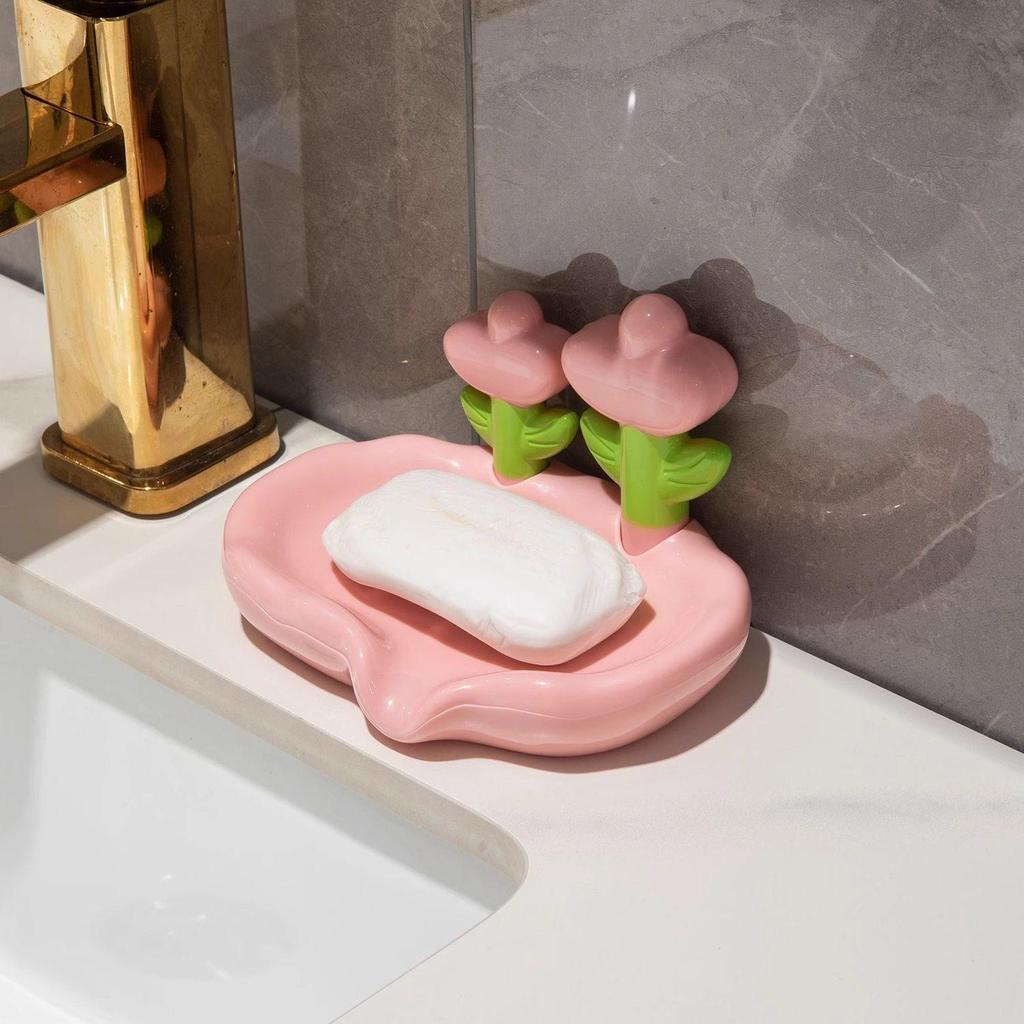 Creative Flower Soap Dish - Punch-Free, Drainage Holder for Washbasin - Ideal for Student Dorms and Homes.