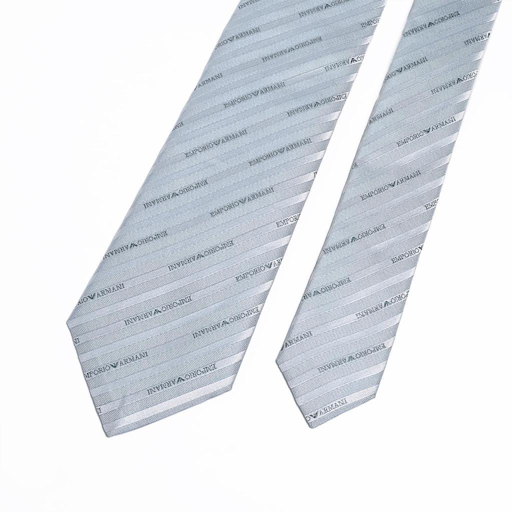 Emporio Armani Sky Name Made in 340075 2R605 00332 Men's Tie, 7.5cm Wide, 100% Silk, Blue, Logo, Italy, [Used]