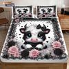 3 Valentine's Day Highland Cow Print Coreless Bed Sheet Set Multi Size Soft Bedcover Bedroom Bedding Decoration Machine Washable