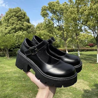 Bílé boty Mary Jane s kulatou hlavou a tlustou podrážkou, dámské jarní retro retro střední a vysoké podpatky japonské malé kožené boty britský styl