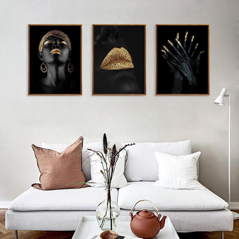 Buy Art Wall Decor Oil Painting Golden Lips Living Room Office Hallway