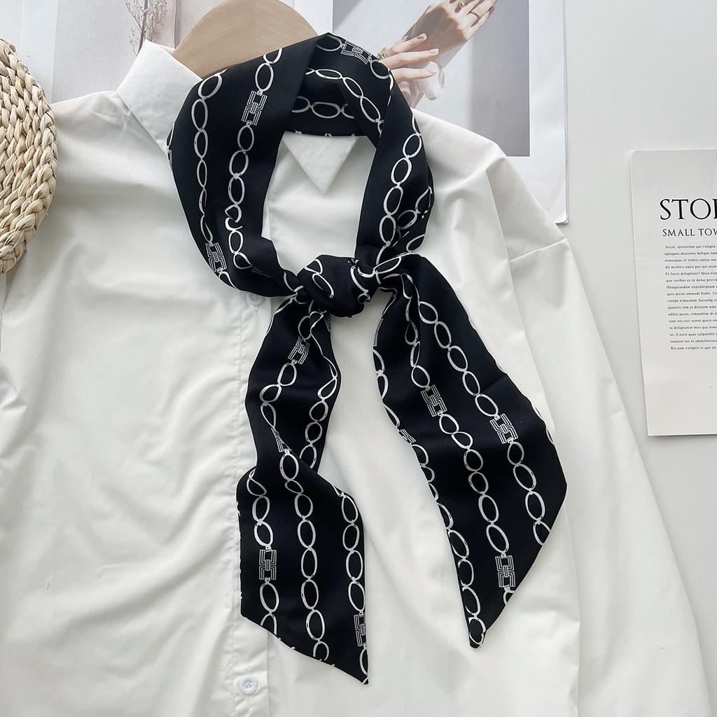 Chain Long Silk Scarf Spring And Summer Foreign Style Ribbon Small Scarf Headgear Headband Scarf