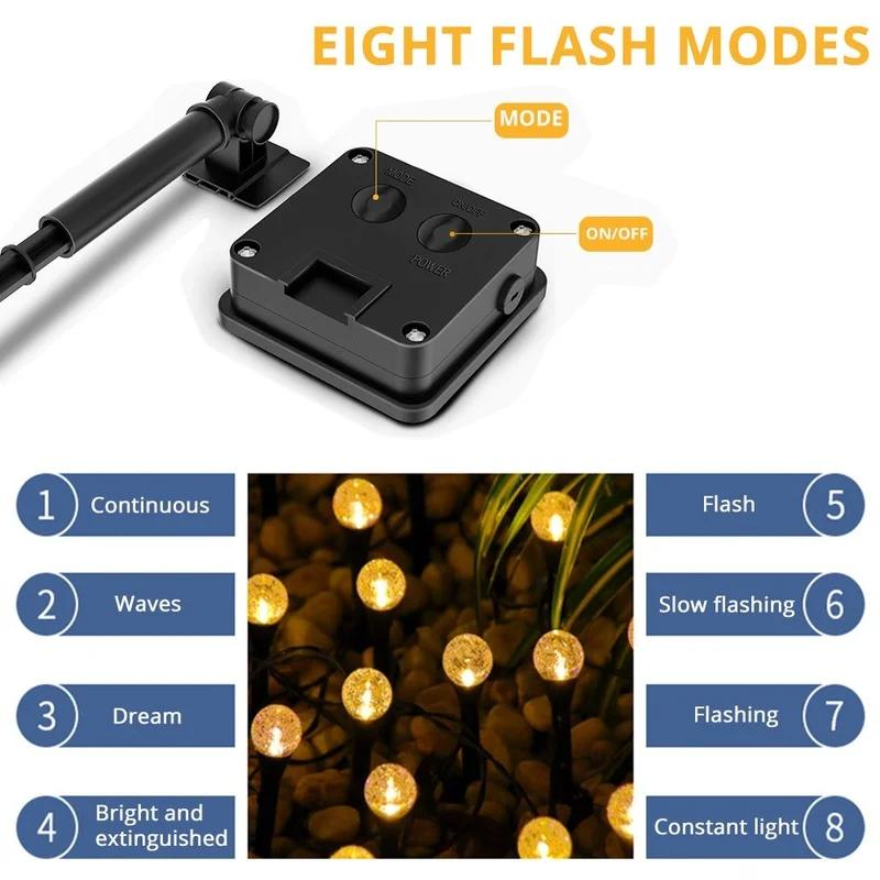Solar Crystal Ball String Lights IP65 Waterproof 8 Modes RGB Outdoor Garden Wedding Party Decoration Garland Fairy Light