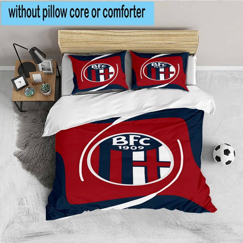 3PCS Football Bologna Bedding set,Ideal For1pc Duvet Cover And 2pcs Pillowcases Perfect for Christmas gift,Ideal for Bedroom, Dormitory