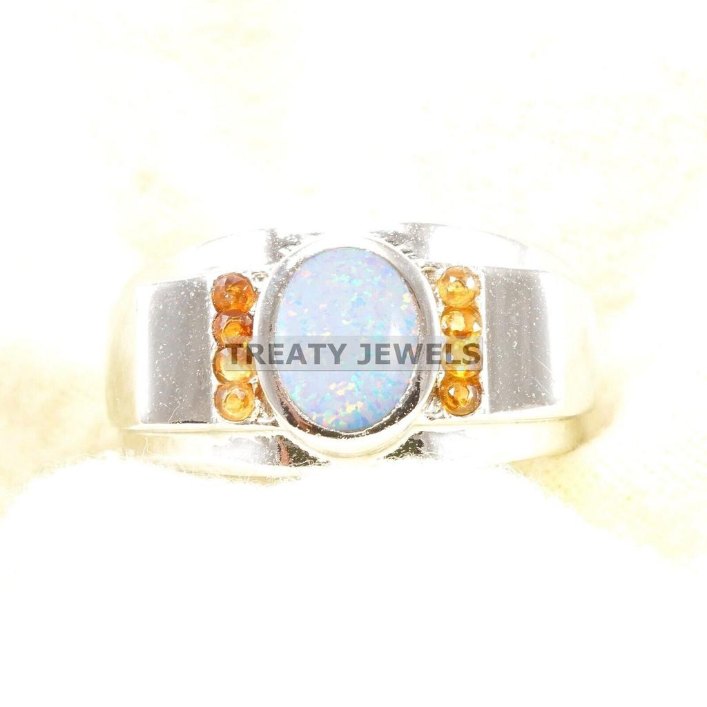 Opal Oval Cut Gemstone With 925 Sterling Silver Ring For Men's #B417 JL375683805086