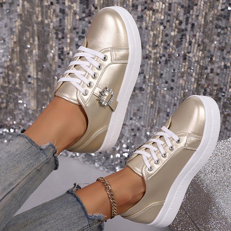 Fashion Women Sneakers Fashion Platform Non-slip Women Shoes New Lace Up Sports Shoes Woman Crystal Buckle Thick Bottom Vulcanized Shoes