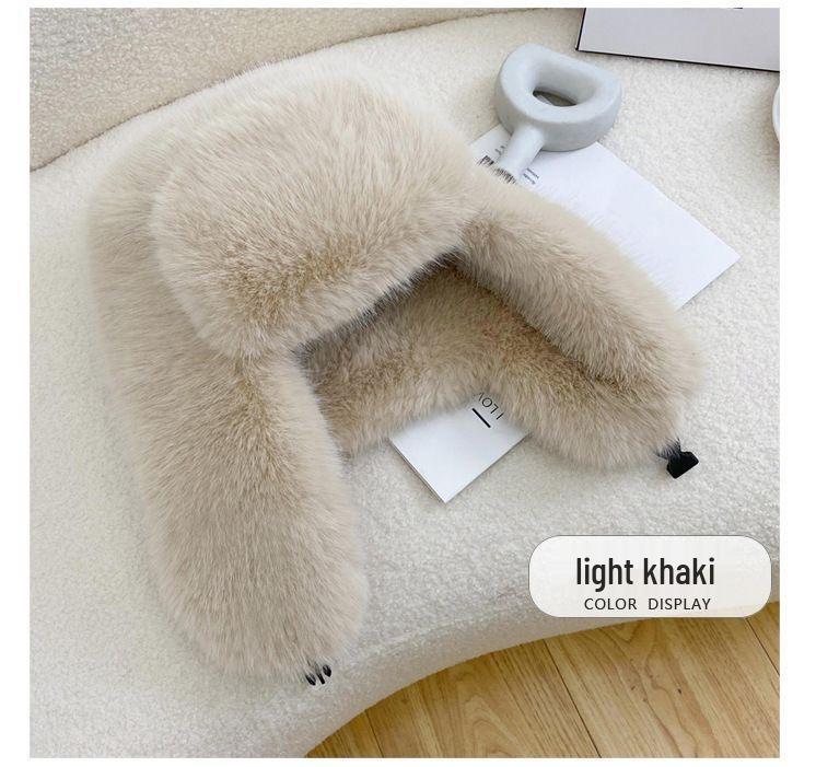 Women's Winter 2024 Plush Hat - Solid Color, Ear Protection, Windproof, Faux Fur Lei Feng Style