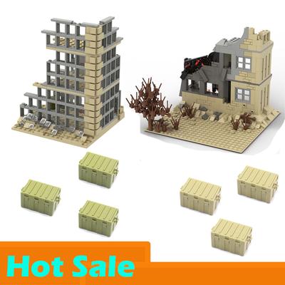 Verlassene Ruinengebäude MOC Zweiter Weltkrieg Militärbasis DIY Szenen Bausteine Set Teile Geschenk für Armee Soldaten Figuren Spielzeug Kinder