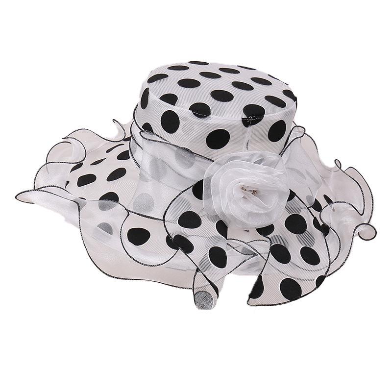 

Polka dot flower bucket hat summer new travel vacation seaside sun hat versatile big brim basin hat белый