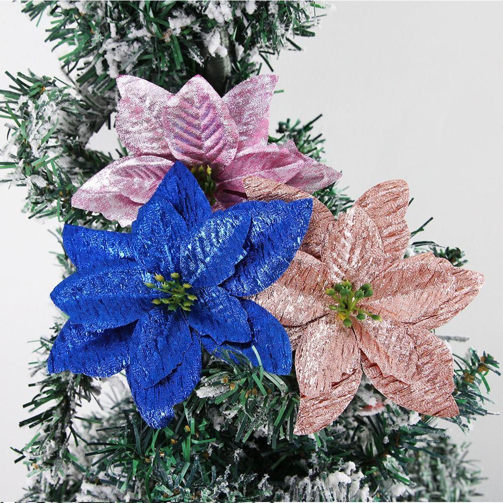 15cm Weihnachts-Glitzer-Weihnachtsstern-Blume Pailletten Großer Simulierte Blumenkopf Realistisch Beflockt Künstliche Weihnachtsblume