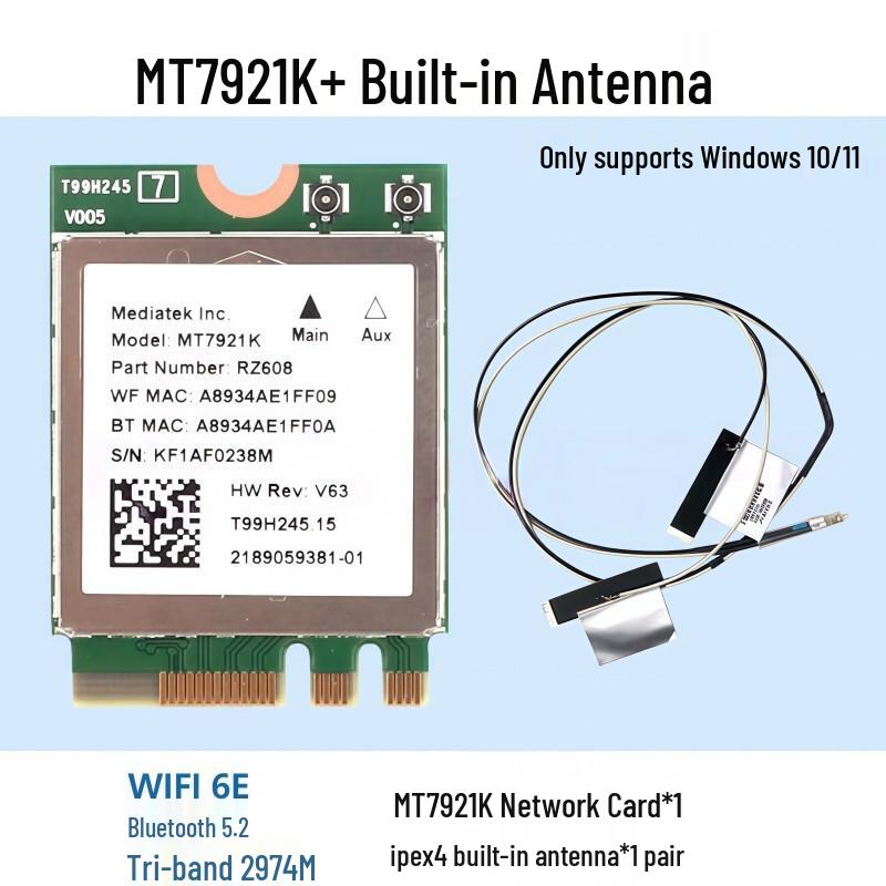 Wi-Fi 6E Dual-Band Bluetooth 5.3 Wireless Network Card (Models: MT7922, MT7921K, MT7902)