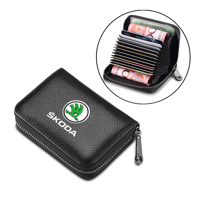 Leather Car Driver's License ID Card Bank Card Wallet Car Styling For Skoda Octavia Superb Rapid Kodiaq Karoq Fabia Kamiq Roomster Citigo