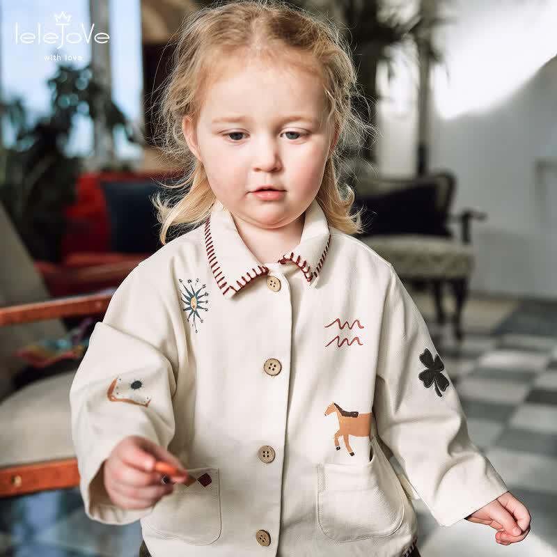 LELE JOVE Kids Nordic Style Embroidered Denim Jacket 130