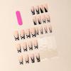 24Pcs Long Duck Flare Press On Nails, Nude with Pink Black Cow Print French Tips & Flower Rhinestone Fake Nails