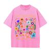 2026 Boho Spring Floral Tee Colorful Flower Illustration Letter Print Casual Comfortable Oversized Tshirt Soft Crew Neck Daily