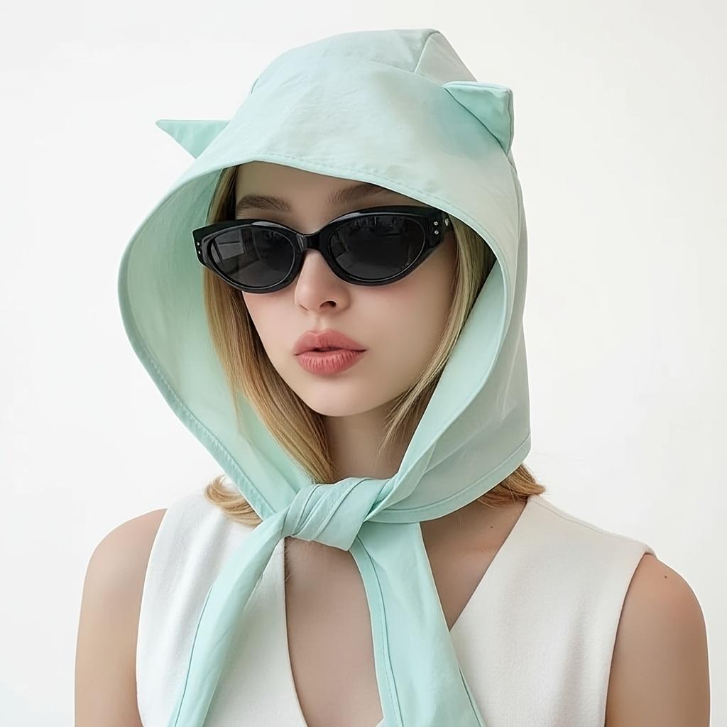 1Pc Naughty Little Devil Strap Sun Hat, Quick-Dry Sun Protection Ear-Wrap Headscarf Hat, Cute Cat Ear Design To Make Your Face Look Smaller, Novelty