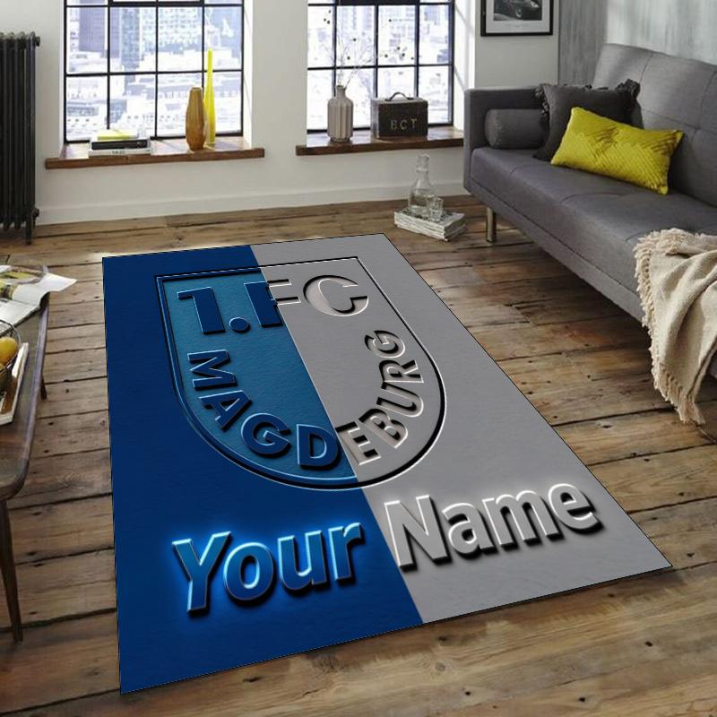 1.FC Magdeburg Design Area Rug Personalized Name- Non-Slip, Soft & Cozy Floor Mat for Living Room, Office - Indoor/Outdoor Carpet