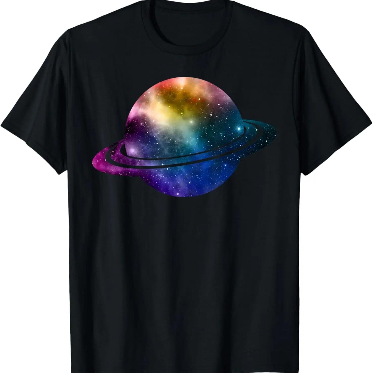 Planet Science, Colorful Saturn Design T-Shirt S чёрный