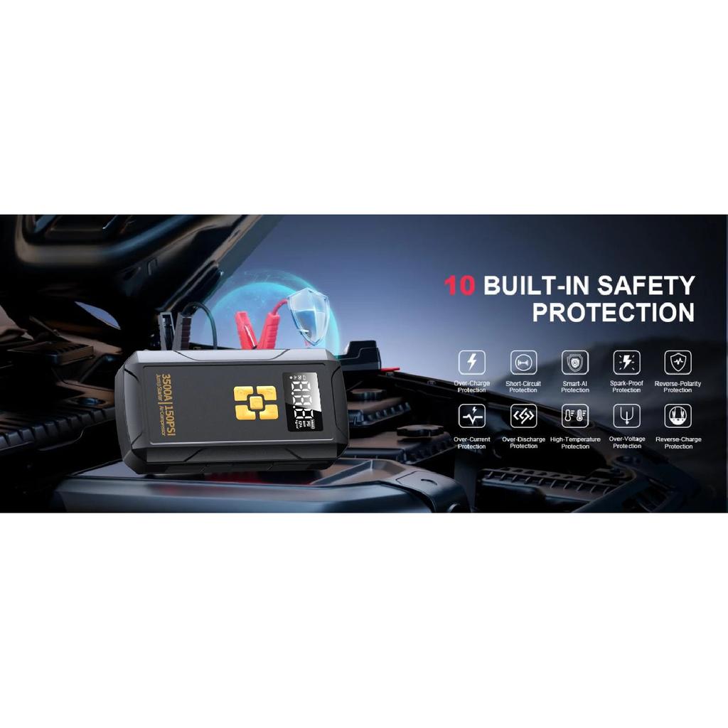 Jump Starter with Air Compressor 3500A Jump Starter 150PSI Air Pump Multifunctional Tire Inflator Power Bank Lighting for Car