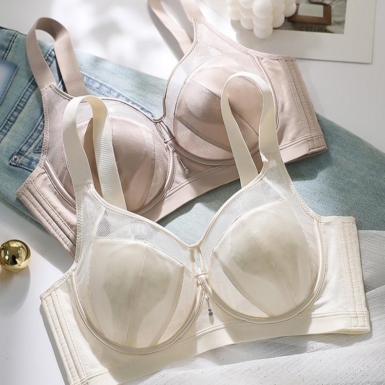 Satin Bra Women's Mesh Underwear Women's Gathering Bra Adjustable Thin Cup Top Support Bra Push Up Bra