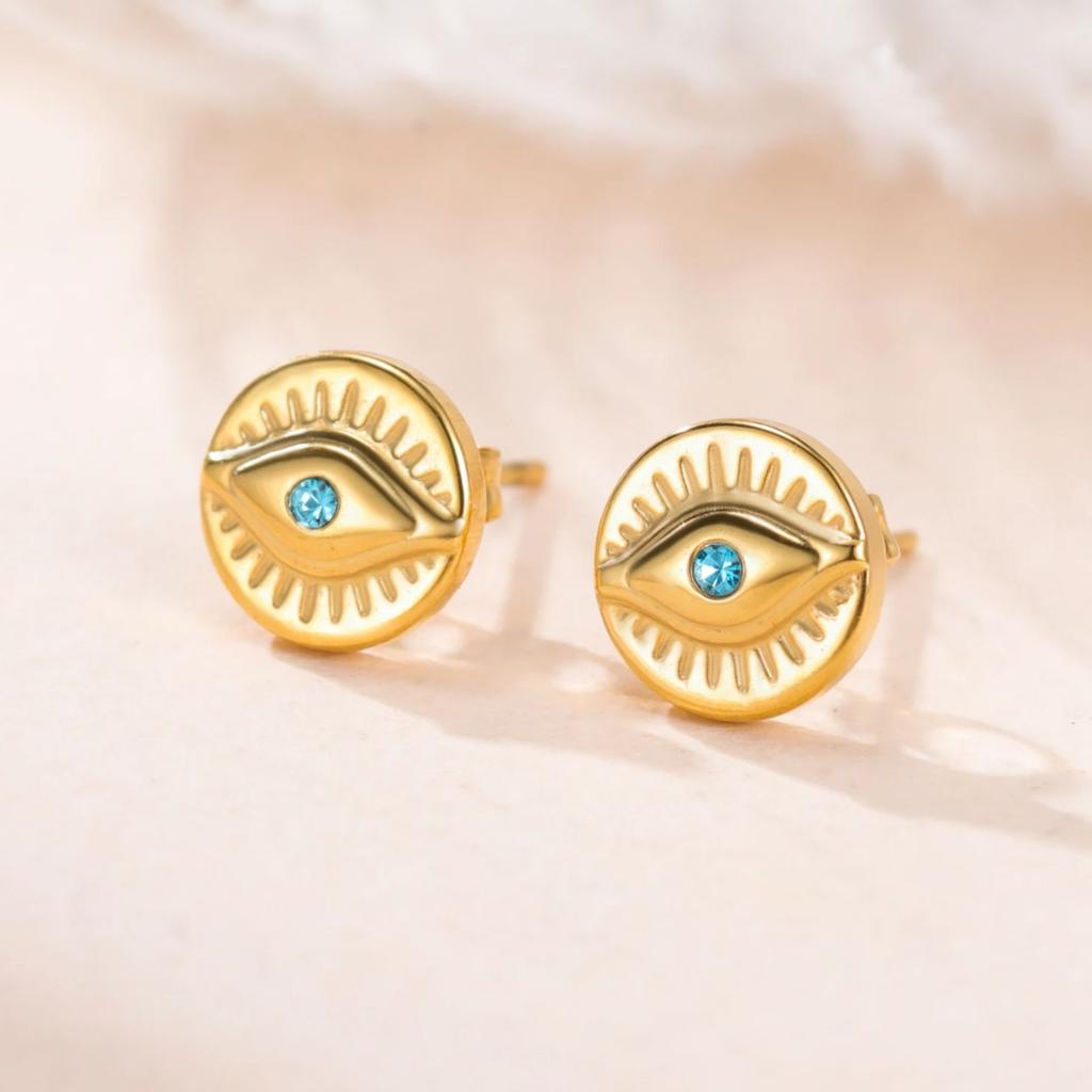 LIKGREAT Trendy Evil Eye Earrings Turkish Nazar Boncuk Protection Stud Earring Stainless Steel Jewelry Amulet Gift for GirlWomen