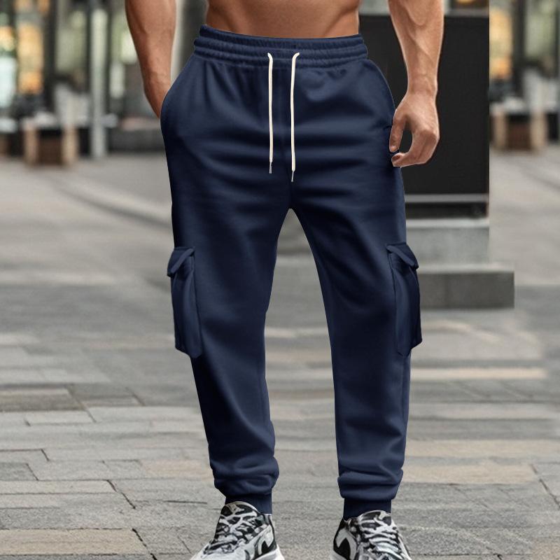 Herren Weiße Elastische Taille Cargo Jogginghose Kordelzug Lockerer Schnitt Lässige Hose