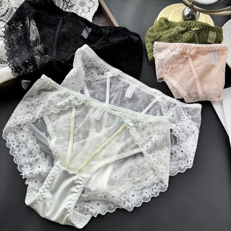 Ladies Spring and Summer Sexy High Slit Mesh Lace Panties