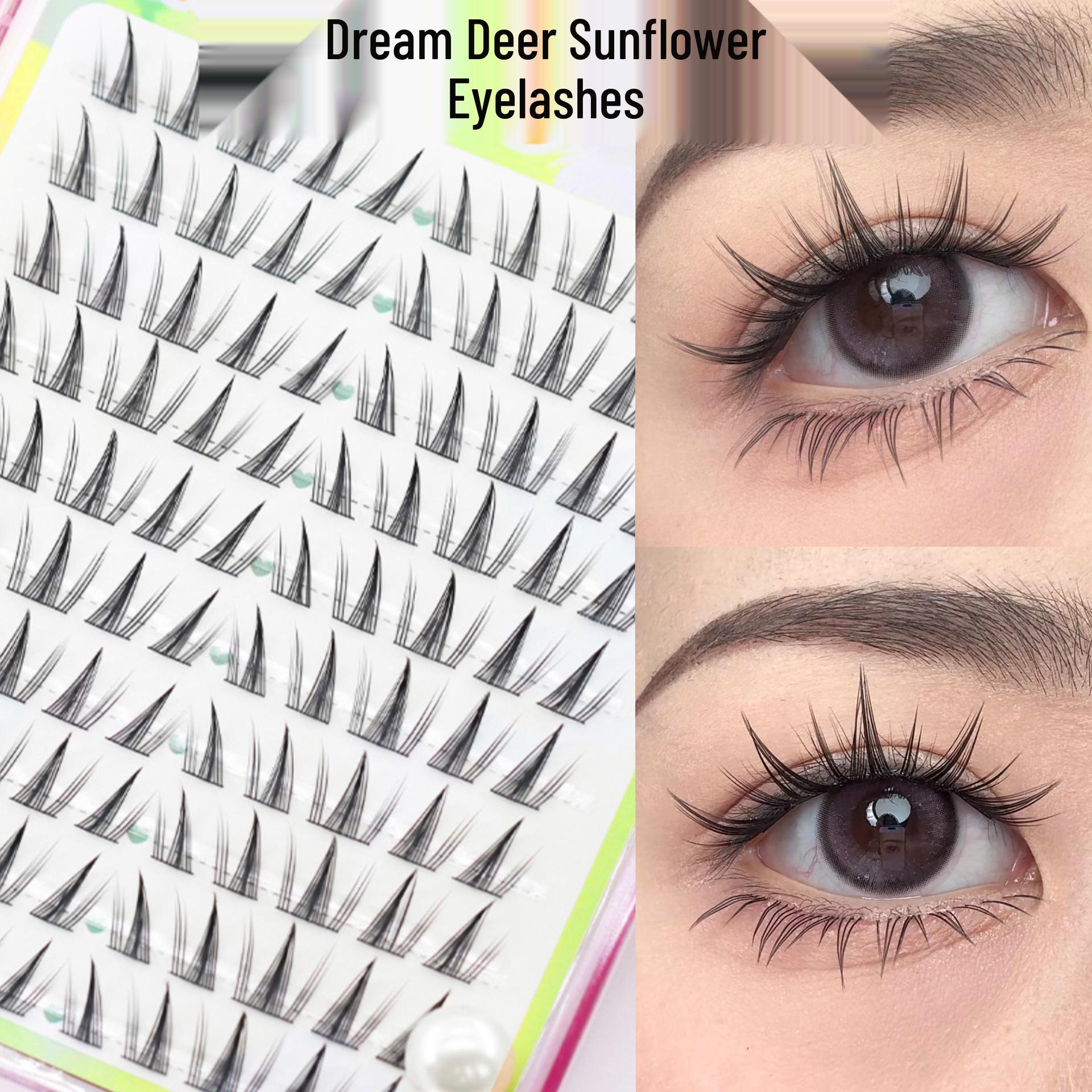 Dream Deer Sunflower Manga Effect False Eyelashes for Natural, Voluminous, and Enlarged Eyes - Beginner Friendly Segmented Upper Lashes