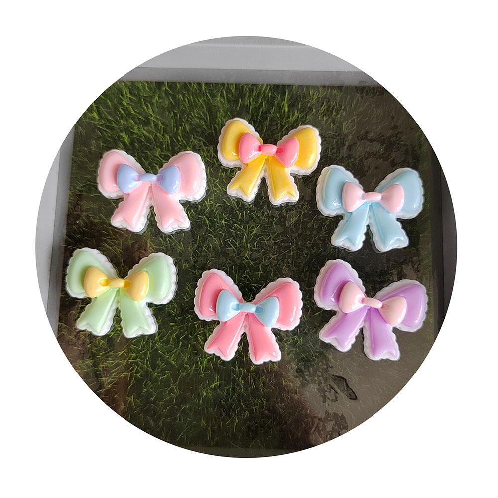 Kawaii Resin Bow Cabochon Flat Back Bowknot Charms Candy Color Bow Tie Embellishments Flatback Resin Charms for Hair Clips
