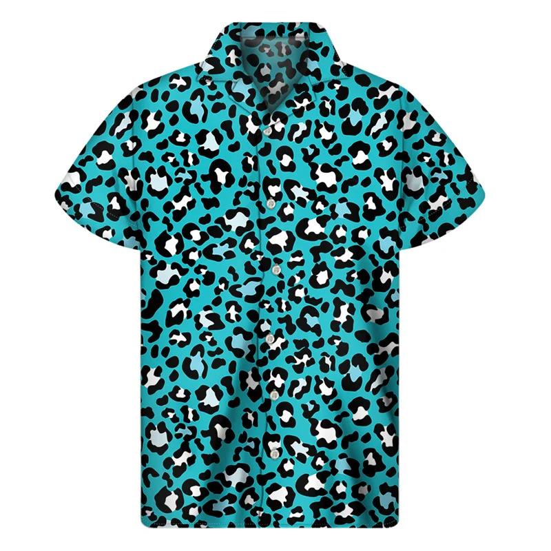 Camisa de Manga Corta con Botones y Estampado de Leopardo de Moda, Esencial de Moda Casual