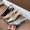 Fashion Spliced Stiletto Sandals Summer New Pointed Head Shallow Mouth Suede One Line Buckle Soft Sole Non-slip Mid-heel Shoes