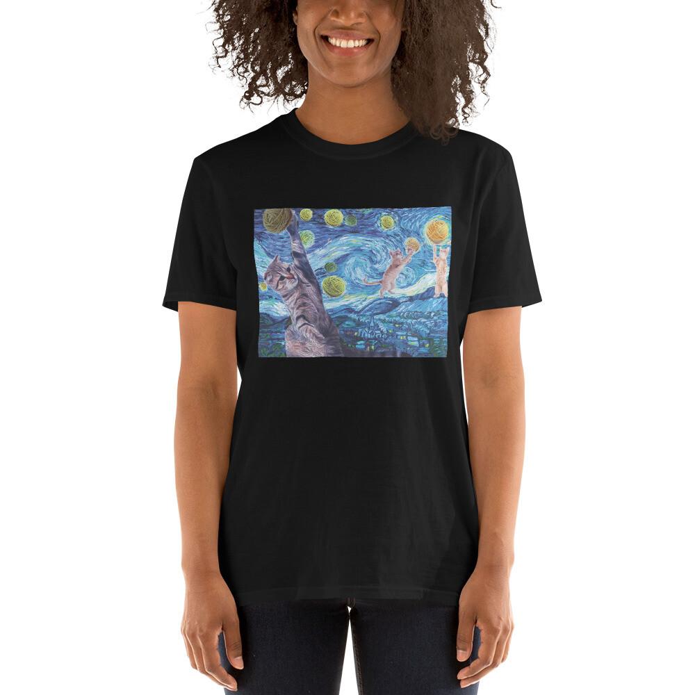 Funny Cat Starry Night Cat, Womens Cat Van Gogh Cat T-Shirt Unisex T-Shirt L